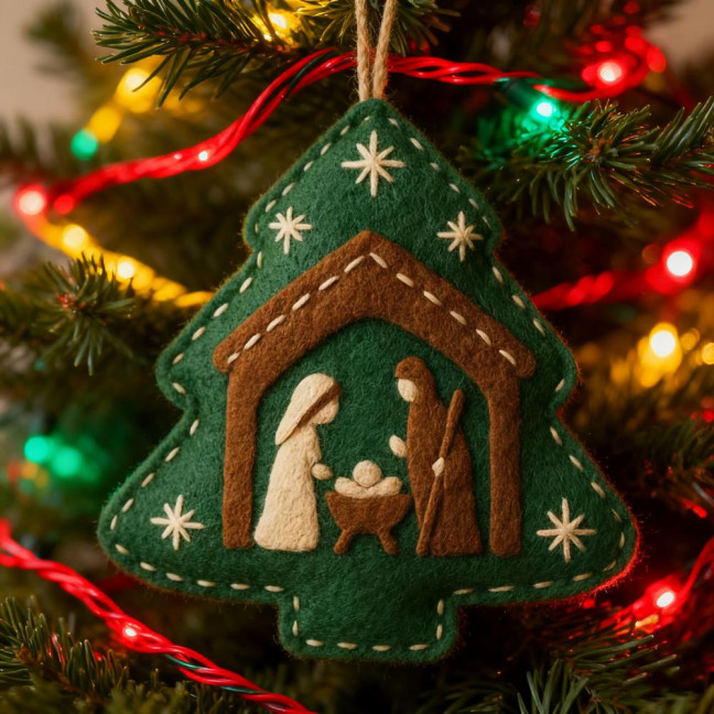 Handmade Felt Christmas Tree Decoration Religious Nativity Scene Ornament Christian Birth of Jesus Hanging Ornament for Xmas Party Decor