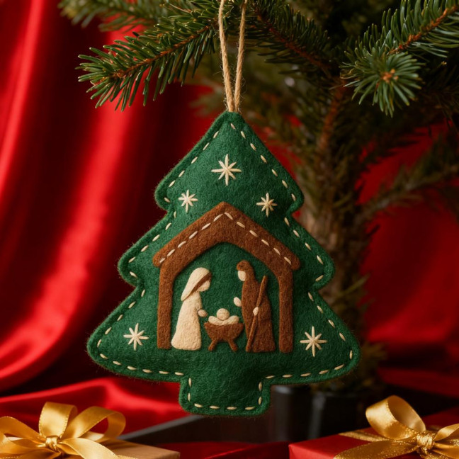 Handmade Felt Christmas Tree Decoration Religious Nativity Scene Ornament Christian Birth of Jesus Hanging Ornament for Xmas Party Decor