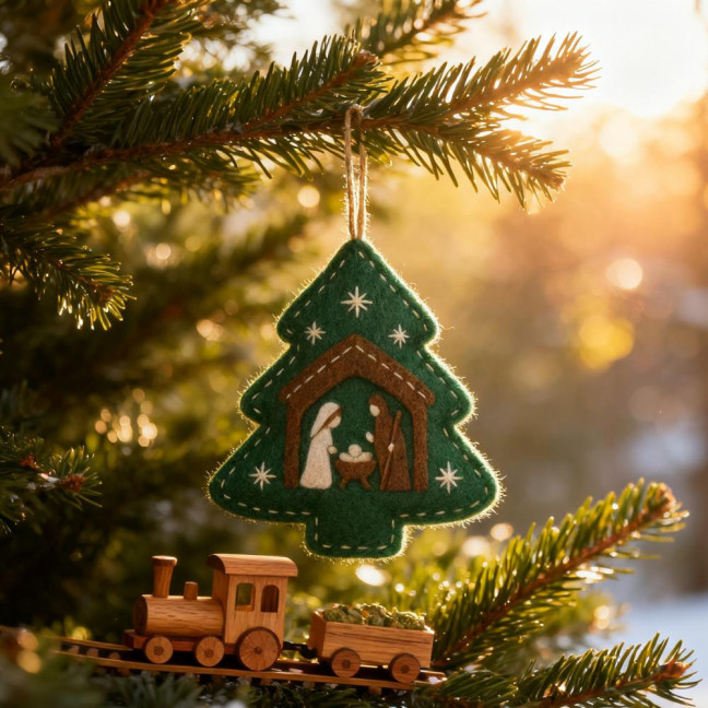 Handmade Felt Christmas Tree Decoration Religious Nativity Scene Ornament Christian Birth of Jesus Hanging Ornament for Xmas Party Decor