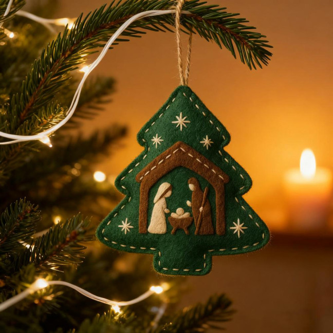 Handmade Felt Christmas Tree Decoration Religious Nativity Scene Ornament Christian Birth of Jesus Hanging Ornament for Xmas Party Decor