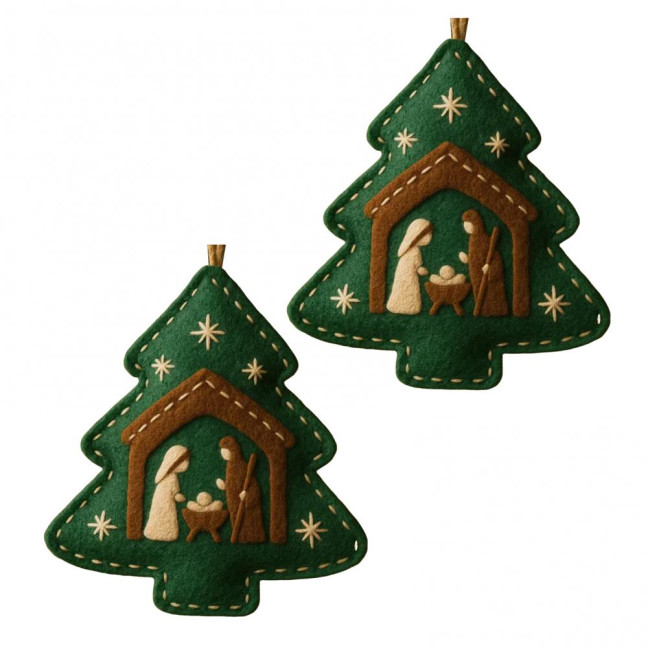 Handmade Felt Christmas Tree Decoration Religious Nativity Scene Ornament Christian Birth of Jesus Hanging Ornament for Xmas Party Decor