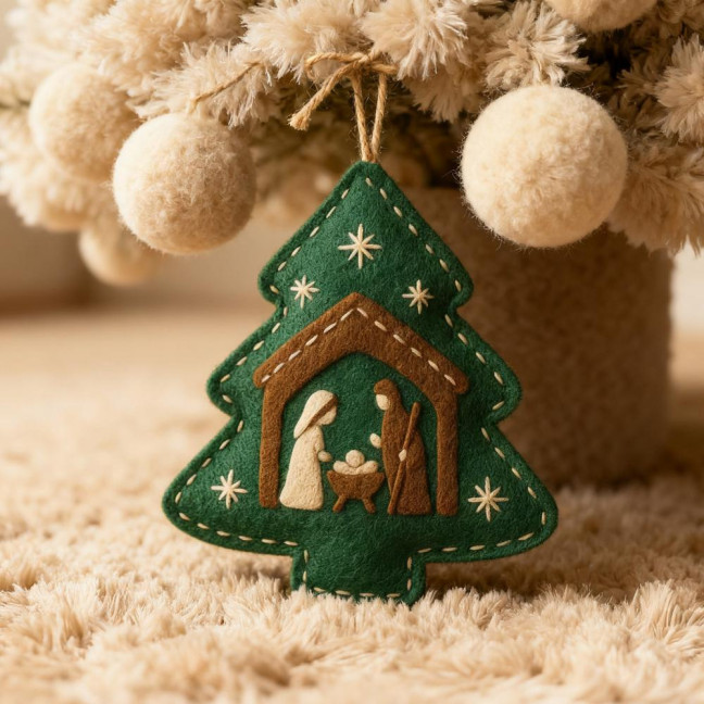 Handmade Felt Christmas Tree Decoration Religious Nativity Scene Ornament Christian Birth of Jesus Hanging Ornament for Xmas Party Decor
