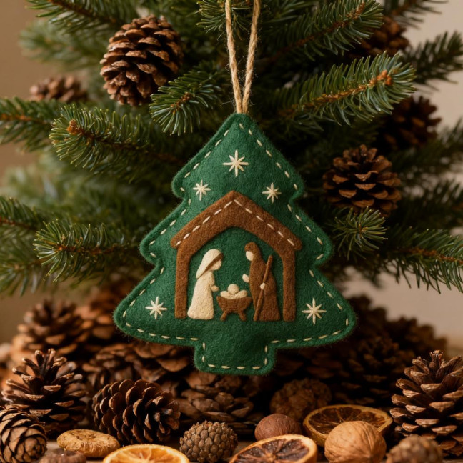 Handmade Felt Christmas Tree Decoration Religious Nativity Scene Ornament Christian Birth of Jesus Hanging Ornament for Xmas Party Decor