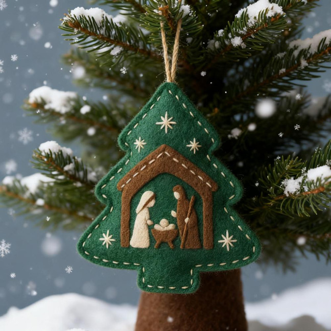 Handmade Felt Christmas Tree Decoration Religious Nativity Scene Ornament Christian Birth of Jesus Hanging Ornament for Xmas Party Decor