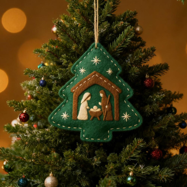 Handmade Felt Christmas Tree Decoration Religious Nativity Scene Ornament Christian Birth of Jesus Hanging Ornament for Xmas Party Decor