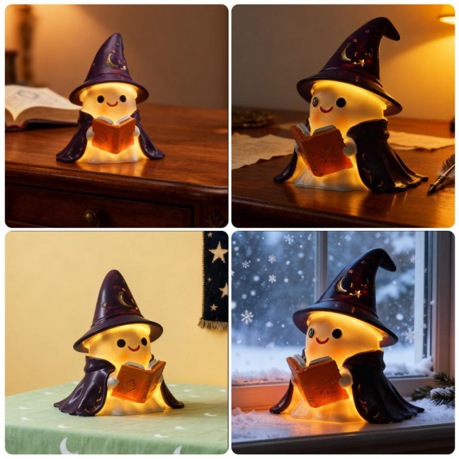 1/2Pcs Enchanting Wizard Ghost Night Light Halloween Reading Book Ghost LED Lamp Home Bedroom Kids Room Decoration Book Lovers Gift 