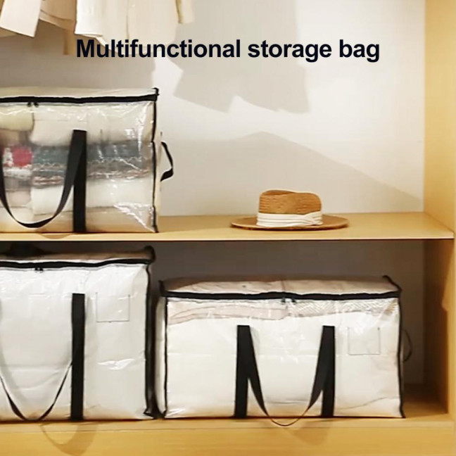 Large Quilt Storage Bag Clear Storage Bin with Lid Reinforced Handles Waterproof Foldable Moving Storage Bags Totes for Clothes Packing Bedding 