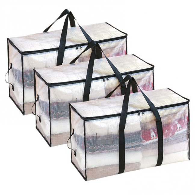 Large Quilt Storage Bag Clear Storage Bin with Lid Reinforced Handles Waterproof Foldable Moving Storage Bags Totes for Clothes Packing Bedding 