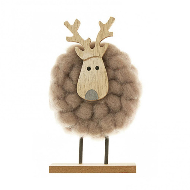 Christmas Tabletop Decoration Plush Wool Felt Reindeer Santa Tree Figurine with Wooden Base for Winter Tiered Tray Mantel Decor