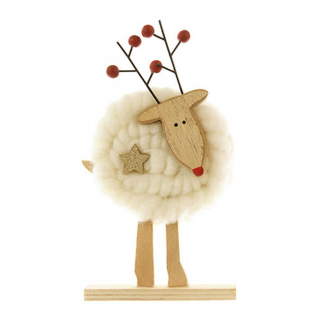 Christmas Tabletop Decoration Plush Wool Felt Reindeer Santa Tree Figurine with Wooden Base for Winter Tiered Tray Mantel Decor