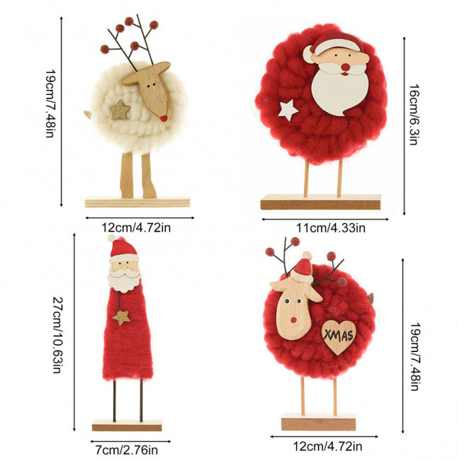 Christmas Tabletop Decoration Plush Wool Felt Reindeer Santa Tree Figurine with Wooden Base for Winter Tiered Tray Mantel Decor