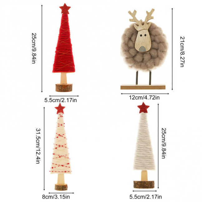 Christmas Tabletop Decoration Plush Wool Felt Reindeer Santa Tree Figurine with Wooden Base for Winter Tiered Tray Mantel Decor