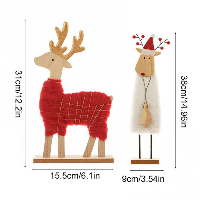 Christmas Tabletop Decoration Plush Wool Felt Reindeer Santa Tree Figurine with Wooden Base for Winter Tiered Tray Mantel Decor