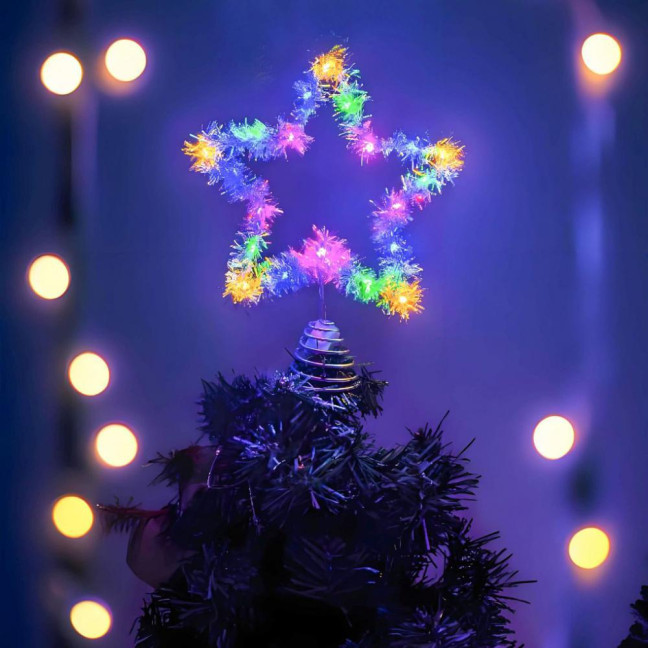 Christmas Tree Topper Star Lighted Star Decoration with Spiral Wire Base Xmas Tree Glittery Star for Festive Home Parties Decor 