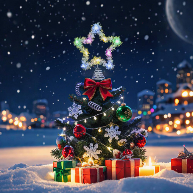 Christmas Tree Topper Star Lighted Star Decoration with Spiral Wire Base Xmas Tree Glittery Star for Festive Home Parties Decor 