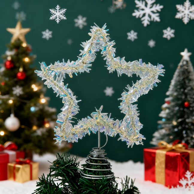 Christmas Tree Topper Star Lighted Star Decoration with Spiral Wire Base Xmas Tree Glittery Star for Festive Home Parties Decor 