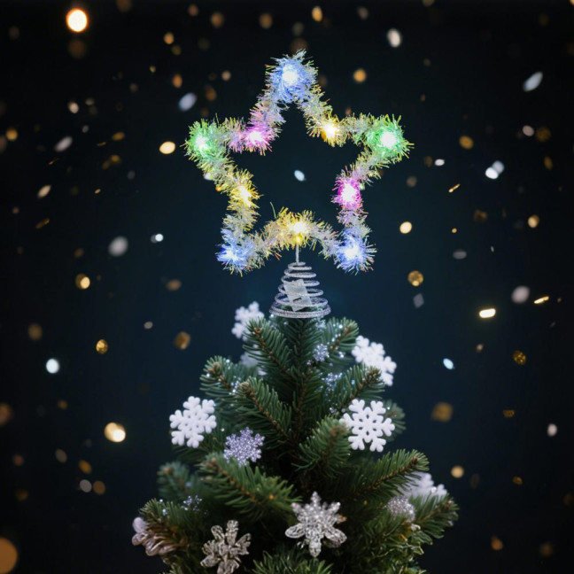 Christmas Tree Topper Star Lighted Star Decoration with Spiral Wire Base Xmas Tree Glittery Star for Festive Home Parties Decor 