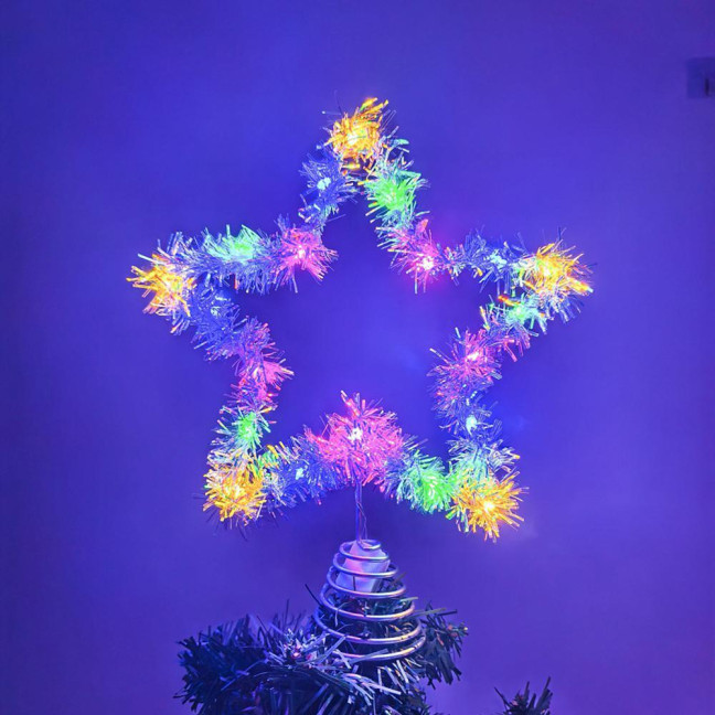 Christmas Tree Topper Star Lighted Star Decoration with Spiral Wire Base Xmas Tree Glittery Star for Festive Home Parties Decor 