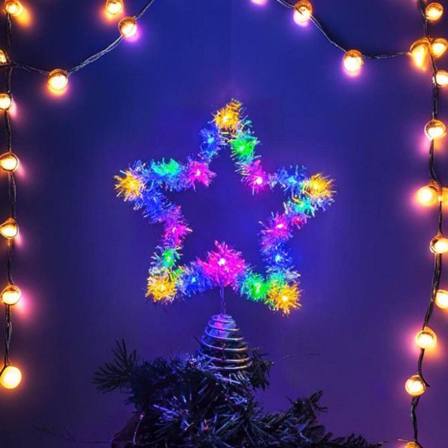 Christmas Tree Topper Star Lighted Star Decoration with Spiral Wire Base Xmas Tree Glittery Star for Festive Home Parties Decor 