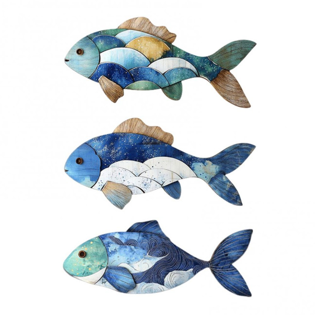 3/4Pcs/Set Wooden Fish Wall Decoration Farmhouse Rustic Nautical Turtle Shell Starfish Wall Art Sculpture Home Living Room Bathroom Wall Decorative Sign 
