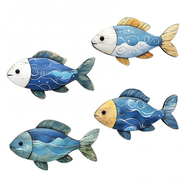 3/4Pcs/Set Wooden Fish Wall Decoration Farmhouse Rustic Nautical Turtle Shell Starfish Wall Art Sculpture Home Living Room Bathroom Wall Decorative Sign 