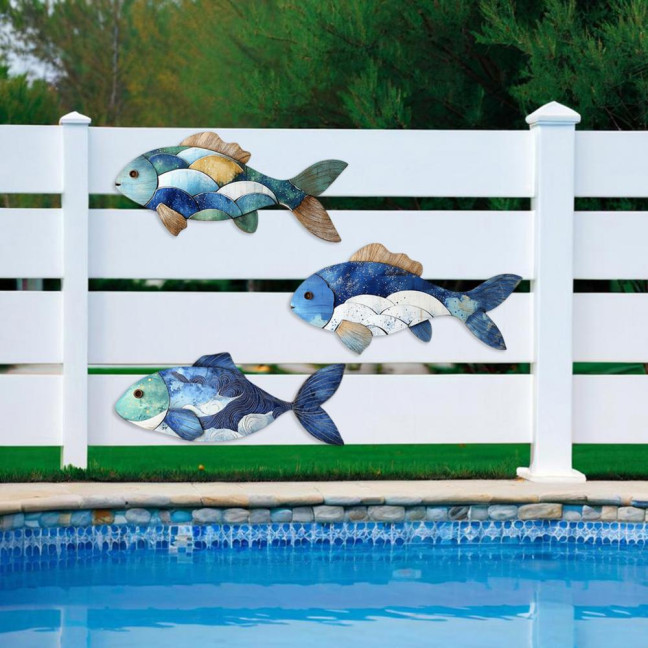 3/4Pcs/Set Wooden Fish Wall Decoration Farmhouse Rustic Nautical Turtle Shell Starfish Wall Art Sculpture Home Living Room Bathroom Wall Decorative Sign 