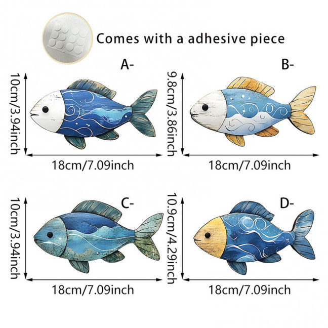 3/4Pcs/Set Wooden Fish Wall Decoration Farmhouse Rustic Nautical Turtle Shell Starfish Wall Art Sculpture Home Living Room Bathroom Wall Decorative Sign 