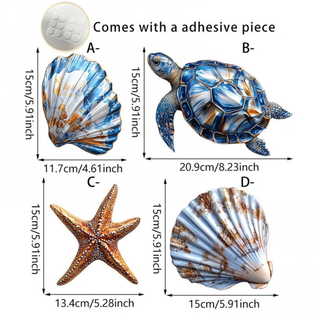 3/4Pcs/Set Wooden Fish Wall Decoration Farmhouse Rustic Nautical Turtle Shell Starfish Wall Art Sculpture Home Living Room Bathroom Wall Decorative Sign 