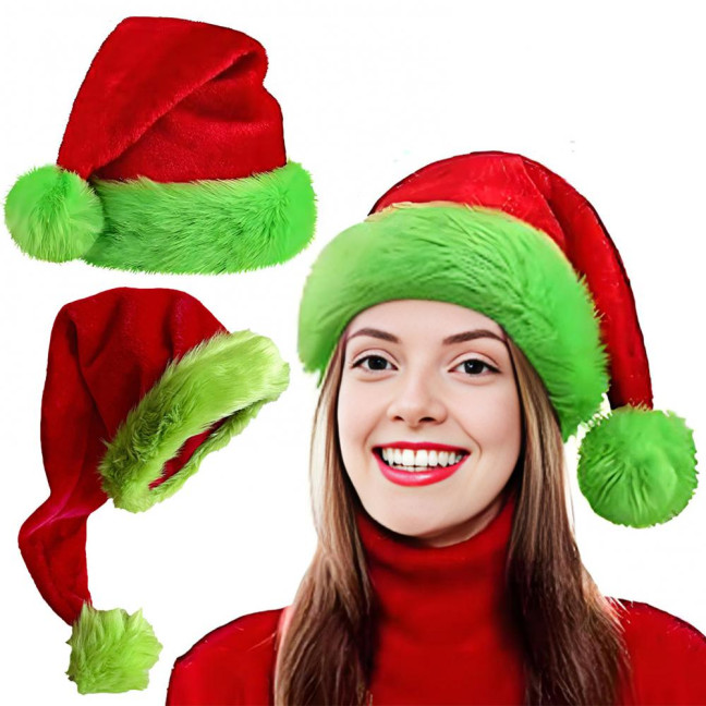 Fluorescent Green Santa Hat Glow-in-The-Dark Christmas Party Hat for Adults Kids Festive Holiday Photo Prop