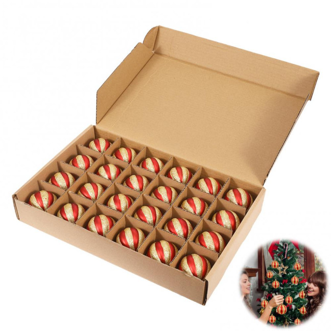 24 Pcs Red And White Christmas Ball Ornaments 2.36 Inch Shatterproof Plastic Glitter Candy Cane Balls Christmas Tree Ornaments for Xmas Tree Holiday Home Decor