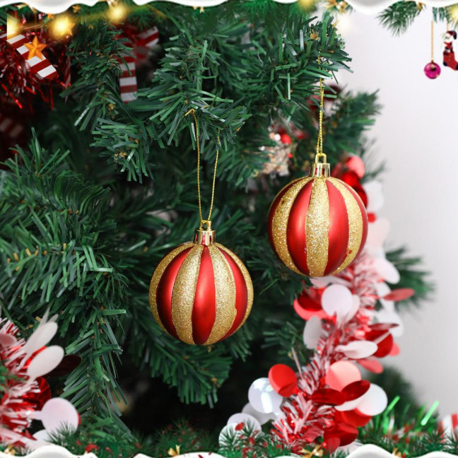 24 Pcs Red And White Christmas Ball Ornaments 2.36 Inch Shatterproof Plastic Glitter Candy Cane Balls Christmas Tree Ornaments for Xmas Tree Holiday Home Decor