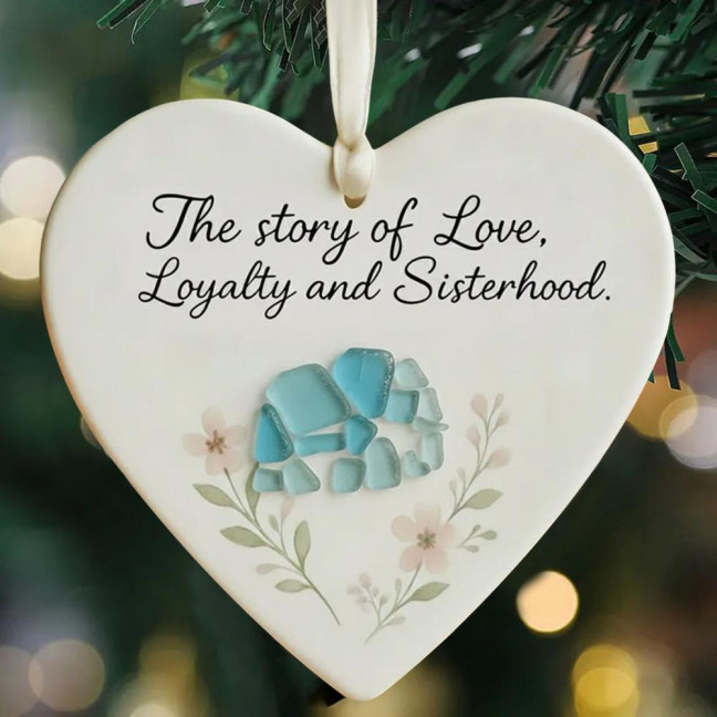 Elephant Friendship Heart Ornament Acrylic Heart-Shaped Sea Glass Friendship Decor Sea Glass Art Christmas Ornaments Gifts for Best Friends