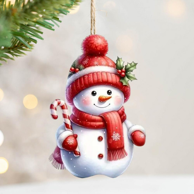 Snowman Christmas Tree Ornament Acrylic Cartoon Snowman Hanging Ornament for Car Rearview Mirror Window Christmas Tree Party Decor