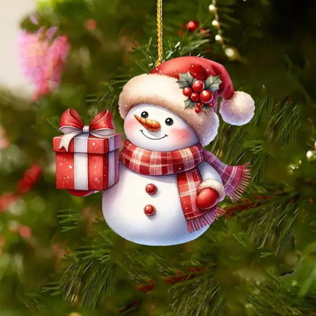 Snowman Christmas Tree Ornament Acrylic Cartoon Snowman Hanging Ornament for Car Rearview Mirror Window Christmas Tree Party Decor