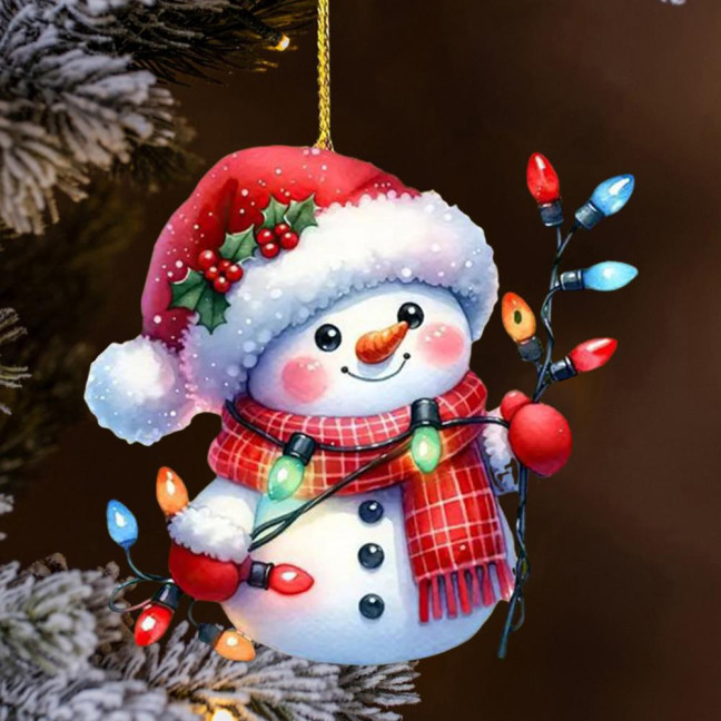 Snowman Christmas Tree Ornament Acrylic Cartoon Snowman Hanging Ornament for Car Rearview Mirror Window Christmas Tree Party Decor