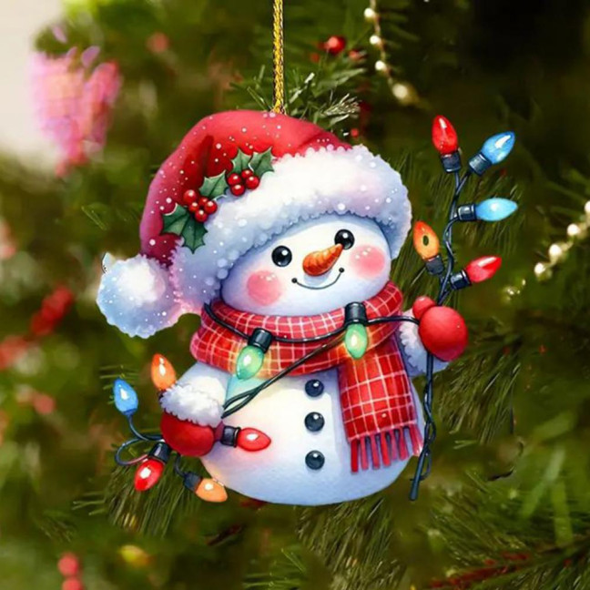 Snowman Christmas Tree Ornament Acrylic Cartoon Snowman Hanging Ornament for Car Rearview Mirror Window Christmas Tree Party Decor