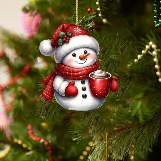 Snowman Christmas Tree Ornament Acrylic Cartoon Snowman Hanging Ornament for Car Rearview Mirror Window Christmas Tree Party Decor