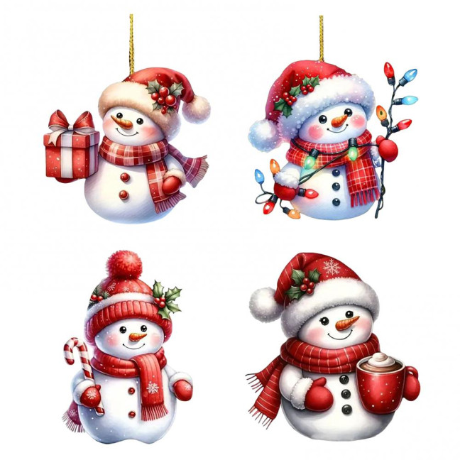 Snowman Christmas Tree Ornament Acrylic Cartoon Snowman Hanging Ornament for Car Rearview Mirror Window Christmas Tree Party Decor
