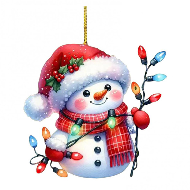 Snowman Christmas Tree Ornament Acrylic Cartoon Snowman Hanging Ornament for Car Rearview Mirror Window Christmas Tree Party Decor
