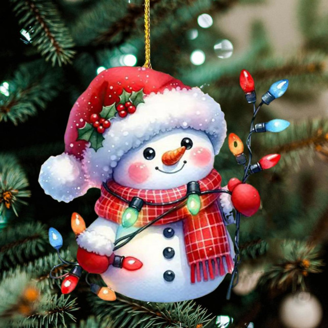 Snowman Christmas Tree Ornament Acrylic Cartoon Snowman Hanging Ornament for Car Rearview Mirror Window Christmas Tree Party Decor