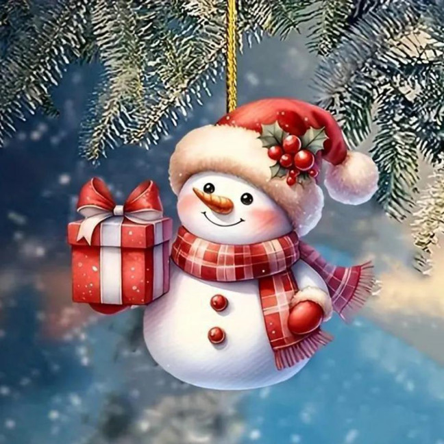 Snowman Christmas Tree Ornament Acrylic Cartoon Snowman Hanging Ornament for Car Rearview Mirror Window Christmas Tree Party Decor