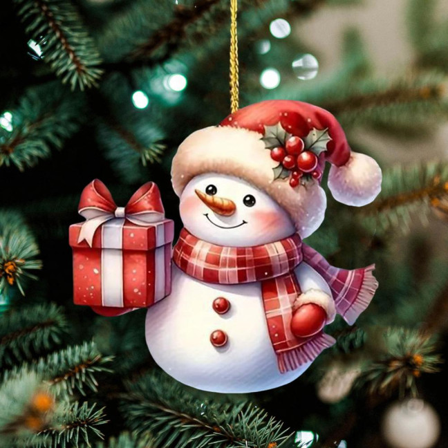 Snowman Christmas Tree Ornament Acrylic Cartoon Snowman Hanging Ornament for Car Rearview Mirror Window Christmas Tree Party Decor