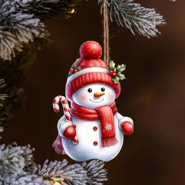 Snowman Christmas Tree Ornament Acrylic Cartoon Snowman Hanging Ornament for Car Rearview Mirror Window Christmas Tree Party Decor