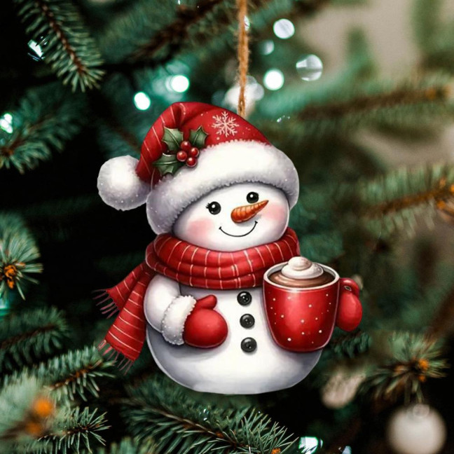 Snowman Christmas Tree Ornament Acrylic Cartoon Snowman Hanging Ornament for Car Rearview Mirror Window Christmas Tree Party Decor