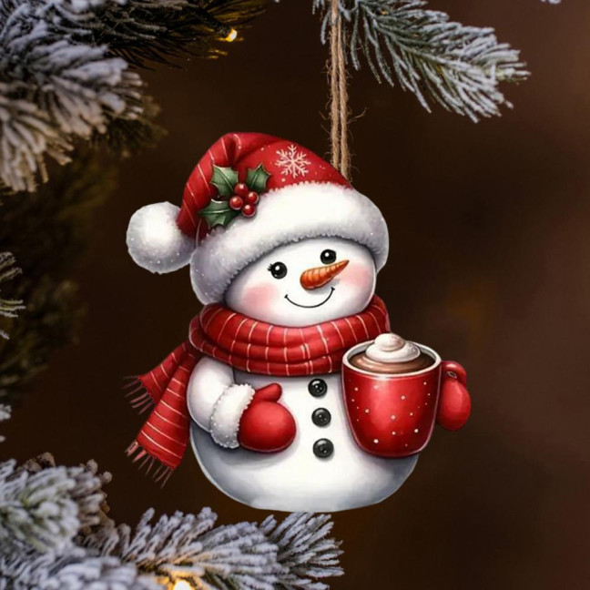 Snowman Christmas Tree Ornament Acrylic Cartoon Snowman Hanging Ornament for Car Rearview Mirror Window Christmas Tree Party Decor