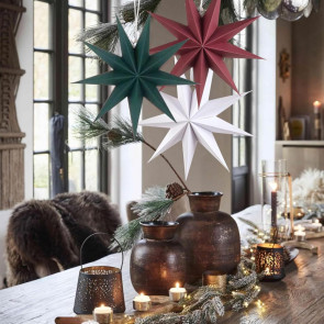 5Pcs Star Lanterns 12-Inch Paper Christmas Ornaments 9 Pointed Hanging Lamp Lampshades Vintage Farmhouse Xmas Party Decorations