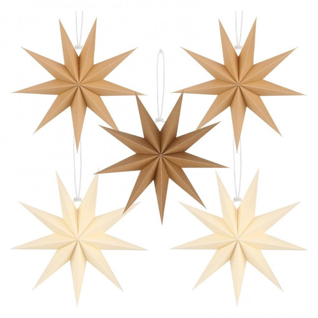 5Pcs Star Lanterns 12-Inch Paper Christmas Ornaments 9 Pointed Hanging Lamp Lampshades Vintage Farmhouse Xmas Party Decorations