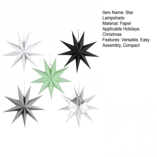 5Pcs Star Lanterns 12-Inch Paper Christmas Ornaments 9 Pointed Hanging Lamp Lampshades Vintage Farmhouse Xmas Party Decorations