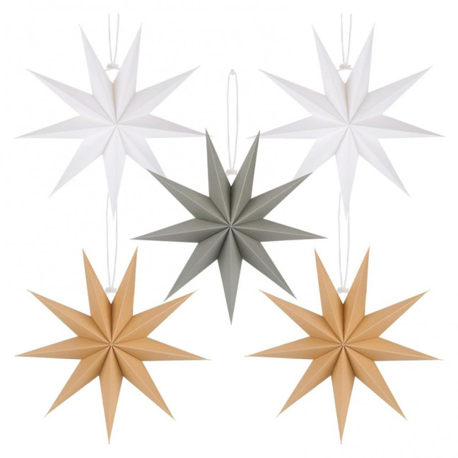 5Pcs Star Lanterns 12-Inch Paper Christmas Ornaments 9 Pointed Hanging Lamp Lampshades Vintage Farmhouse Xmas Party Decorations