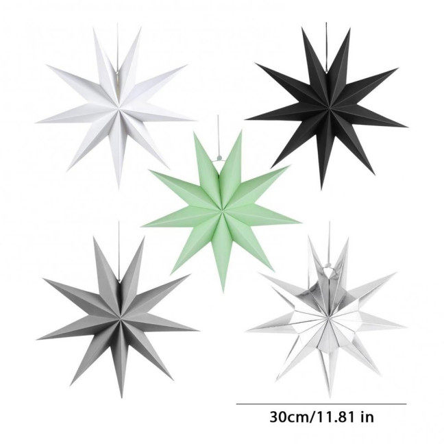 5Pcs Star Lanterns 12-Inch Paper Christmas Ornaments 9 Pointed Hanging Lamp Lampshades Vintage Farmhouse Xmas Party Decorations